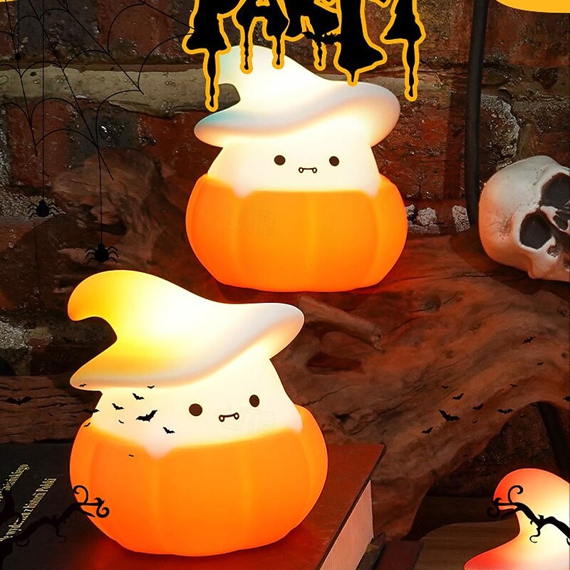 Halloween Pumpkin Ghost Night Light Silicone Pat Light USB Rechargeable 3-speed Dimming Round Light Home Bedroom Bedside Decoration4