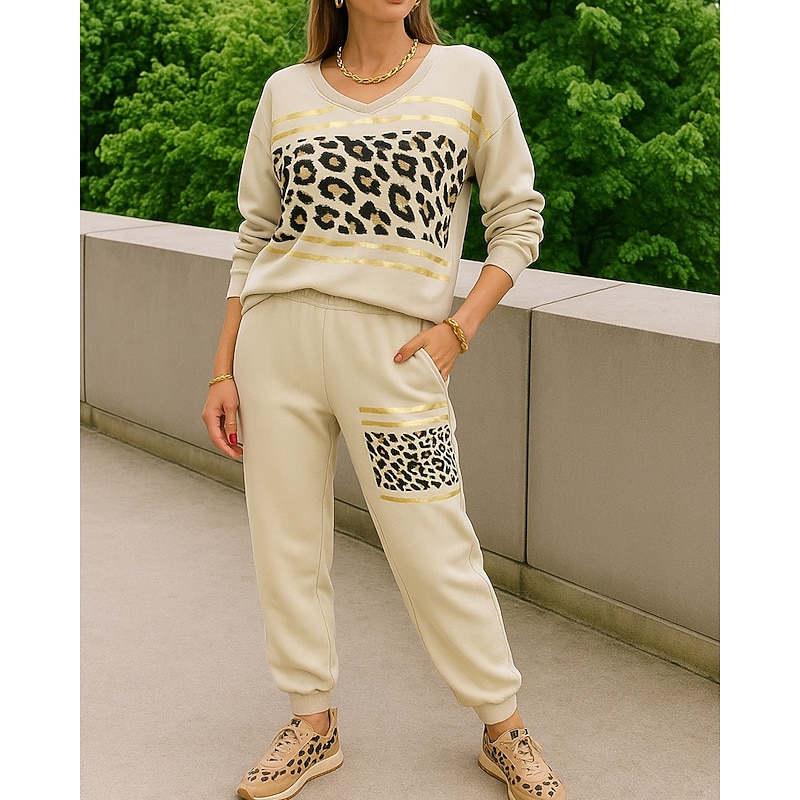 Women's Tracksuit Sweatpants Sportswear Leopard Clothing Suit Fall Black Pink Outdoor Travel Sports Fashion Breathable Long Sleeve Sport Activewear Micro-elastic Loose Fit3