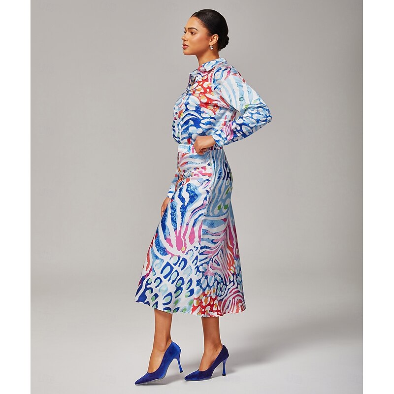 Women's Watercolor Leopard Satin Mermaid Skirt Elastic Waistband Lined Elegant Stylish Casual Bold Print Daily Work Fall4