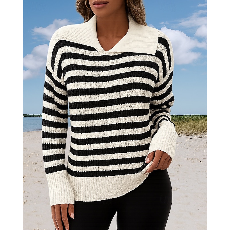Women's Pullover Sweatshirt Casual Tops Long Sleeve Top Casual Athleisure Fall Stripes Outdoor Travel Sports Sportswear Activewear Black White Army Green