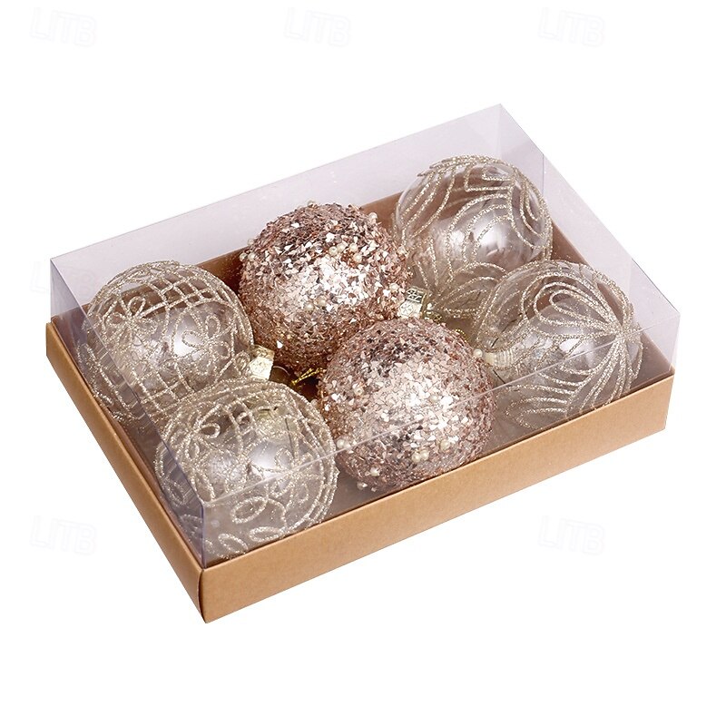 6 pcs Christmas Tree Balls Baubles Ornaments, 8 cm/3.15 inch Xmas Decoration, Premium Clear Painted Christmas Ball Gift Box Set3