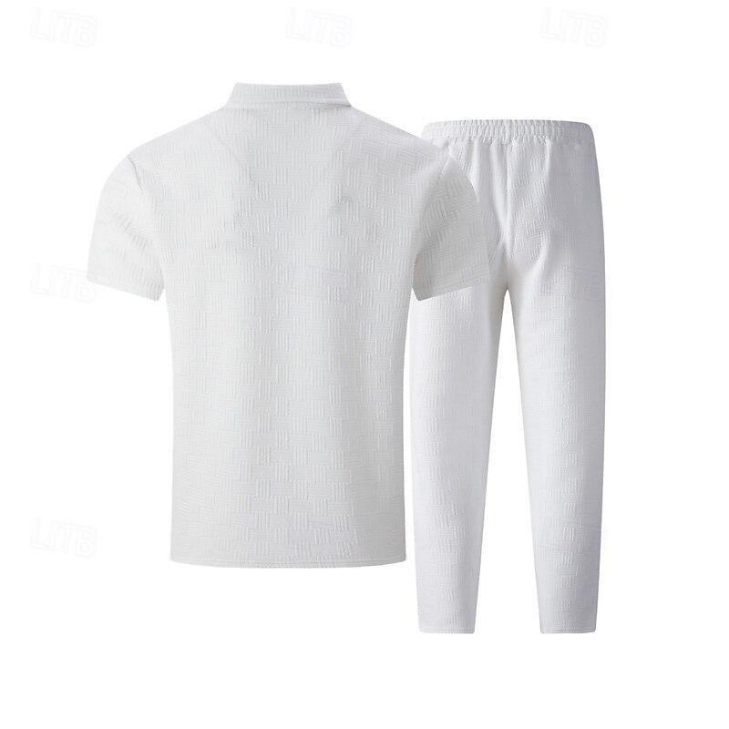 Men's T-shirt Suits Shirt and Pant Sets 2 Pieces Outfits Short Sleeve Crewneck Summer Spring Plain Fashion Casual 2 Piece Vacation Daily Wear Going out Black White Khaki Top Tee for Men3
