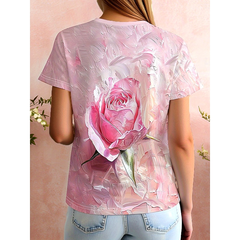 Women's T Shirt Floral Graphic Plants Vintage Stylish Classic Short Sleeve Crew Neck Round Neck Regular Tops Daily Weekend Print Pink Summer Spring Fall2