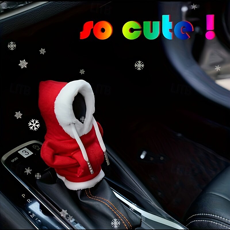 1pc Festive Christmas Santa Claus Hoodie Car Gear Shift Knob Cover Polyester Fiber Dustproof Gaiter Unique Stylish Auto Interior Accessory Universal Fit for Various Vehicles4