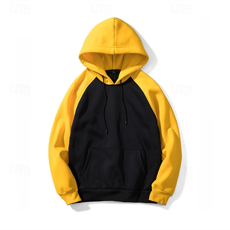 Men's Hoodie Fleece Hoodie Black Yellow Red Blue Orange Hooded Color Block Drawstring Patchwork Pocket Sports & Outdoor Daily Holiday Polyester Streetwear Basic Casual Fall Winter Clothing Apparel4