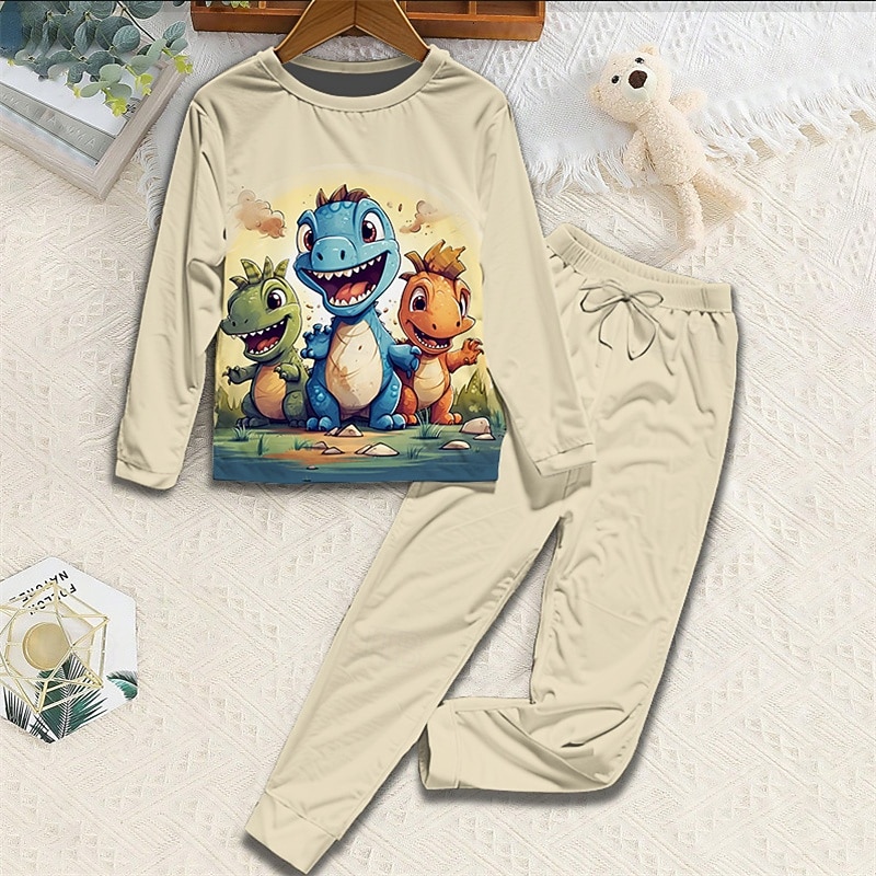 Boys' 3D Dinosaur Pajama Sets Tee & Pants Pajama Sets Long Sleeve 3D Print Fall Winter Active Basic Kids 4 years+ Crew Neck Home Daily Regular Fit3