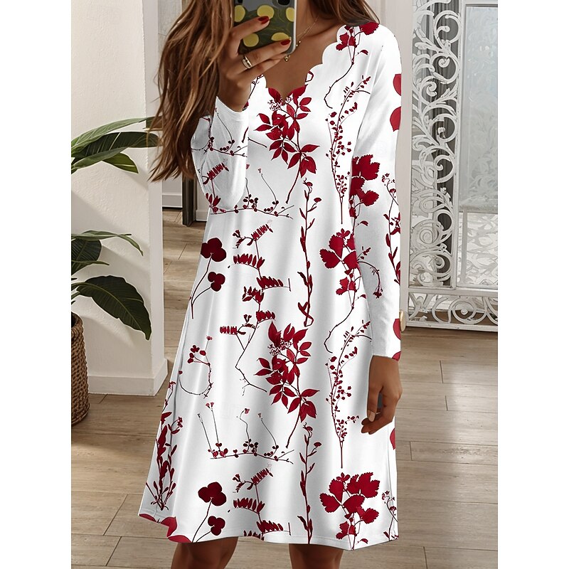 Women's Mini Dress Shift Dress A Line Dress Casual Daily Regular Fit Floral Graphic Long Sleeve V Neck Yellow Red Blue Purple Spring Fall Winter3