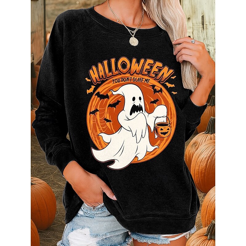 Halloween Women's Sweatshirts Ghost Graphic Fashion Casual Long Sleeve Crew Neck Regular Tops Street Dailywear Casual Print Black Blue Purple Green Fall Winter