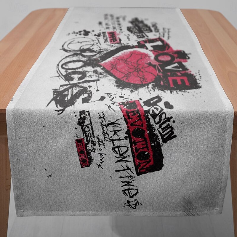 1PC Love Graffiti Table Runner Table Flag - Digital Printed Rectangular Tablecloth for Restaurant, Banquet, Wedding Decoration (33x180cm/13x70.5in3