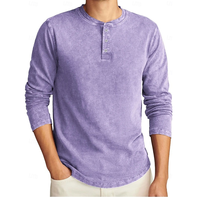 Men's Henley Shirt Tee Tee Top Long Sleeve Shirt Long Sleeve Henley Fall Winter Retro Fashion Designer Nostalgic Fashion Vintage Vacation Street Going out Navy Black Light Green Top Tee for Men