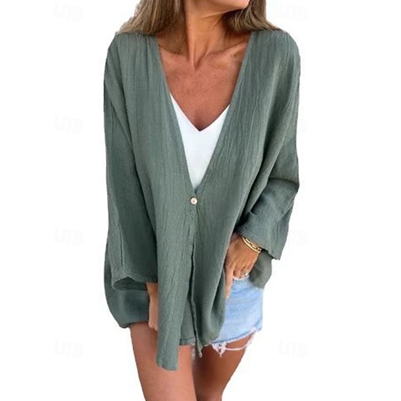 Women's Texture Blouse Blouse Plain Modern Casual Long Sleeve V Neck Regular Tops Daily Holiday Buttons Black Orange Brown Green Dark Gray Fall