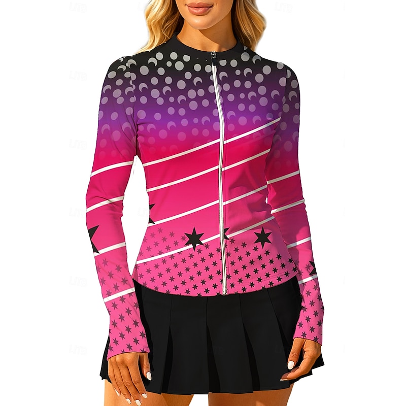 Women's Unisex Geometric Gradient Stars Tops Sport Shirt Tennis Shirt Tennis Top Long Sleeve Zipper Floral UPF50+ UV Resistant High Elasticity Moisture Wicking Breathable Volleyball Tennis Golf Round