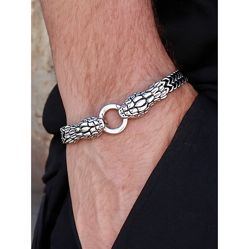 Men's Halloween Snake Head Bracelet – Stainless Steel Gothic Punk Chain Bangle Jewelry for Parties, Cosplay and Nightlife2