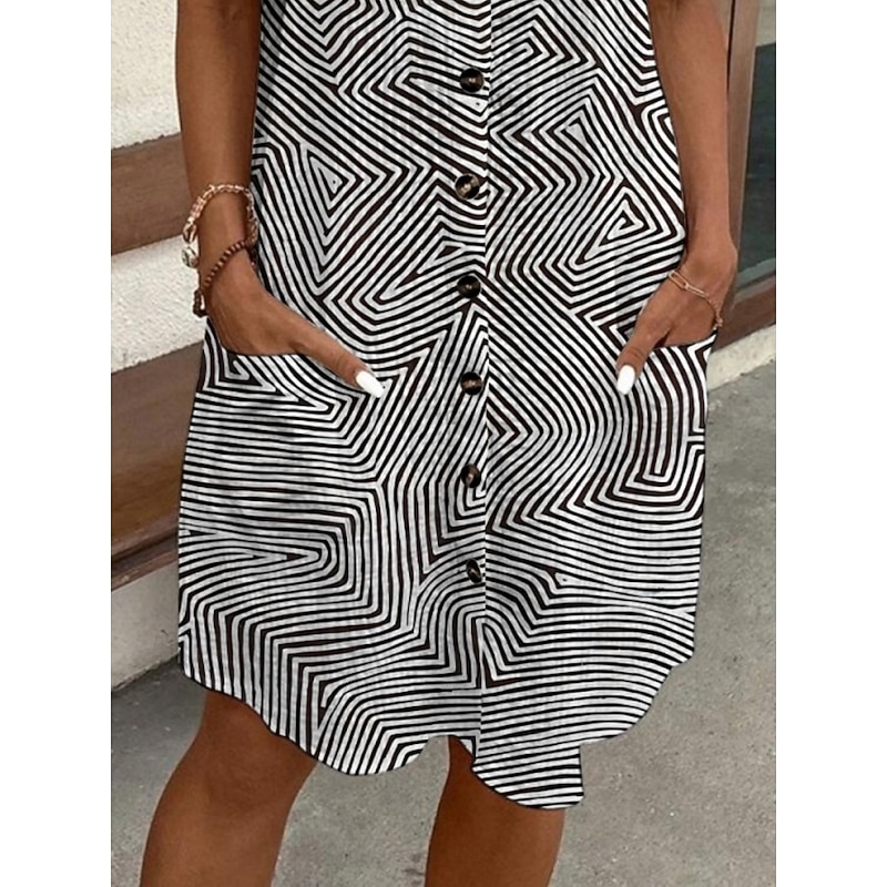 Women's Mini Dress Shirt Dress Casual Dress Print Dress Fashion Modern Daily Beach Weekend Regular Fit Line Short Sleeve Shirt Collar Black Summer Spring Fall Autumn3