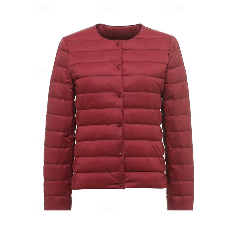 Women's Down Jacket Puffer Jacket Warm Comfortable Pocket Buttons Casual Plain Holiday Going out Casual Daily Single Breasted Regular Crewneck Regular Fit Long Sleeve Outerwear Navy Black White Fall4