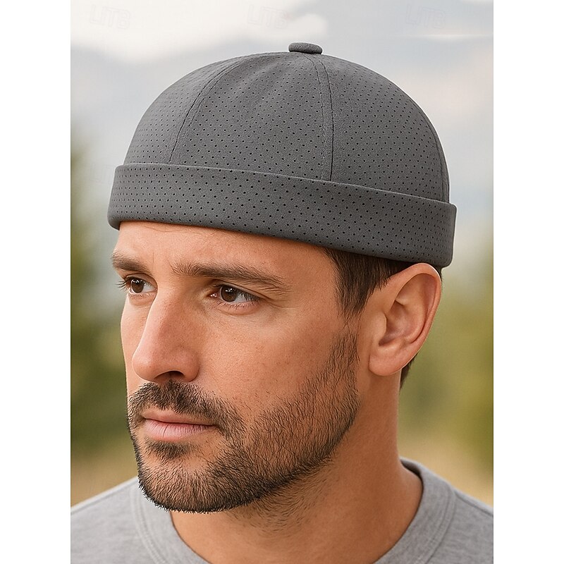 Men's Lightweight Quick-Dry Docker Cap – Breathable Folded Brim Beanie Hat for Summer Travel, Sports and Outdoor Casual Style