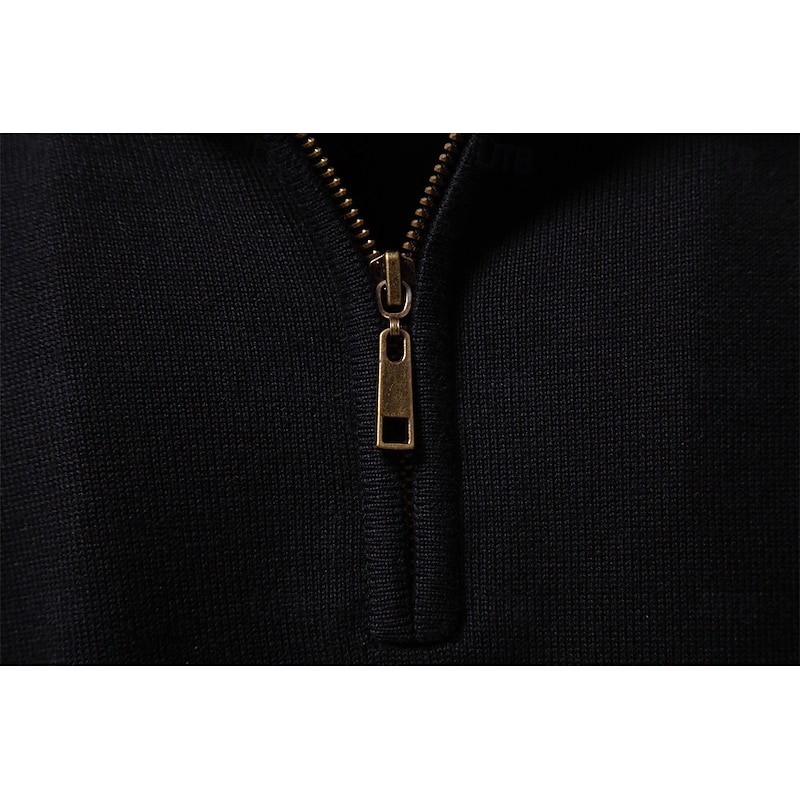 Men's Pullover Knit Regular Tops Half Zip Stripe Plain Standing Collar Cool Pullover School Vacation Clothing Apparel Spring Fall Black Dark Navy S M L3