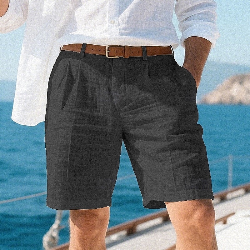 Men's Shorts Linen Shorts Summer Shorts Beach Shorts Pocket Plain Comfort Breathable Short Vacation Holiday Beach Hawaiian Boho Black White4