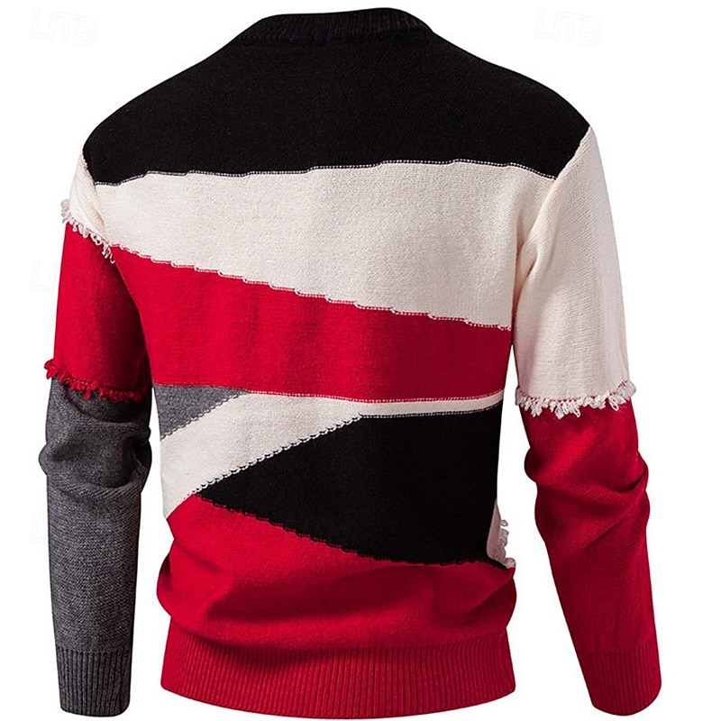 Men's Pullover Sweater Jumper Knit Sweater Ribbed Knit Regular Tops Knitted Patchwork Crew Neck Fashion Basic Vacation Daily Wear Clothing Apparel Winter Yellow Red S M L4