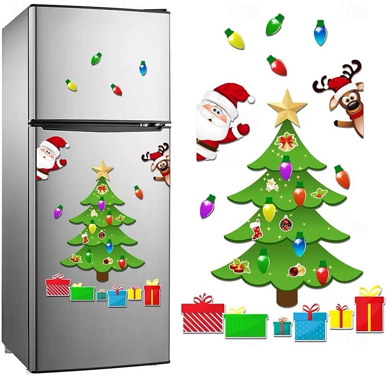 Christmas Themed Magnetic Sticker,Magnetic Christmas Tree for Refrigerator,Christmas Magnets for Refrigerator Santa Reindeer Holiday Magnets for Fridge Metal Door Garage4