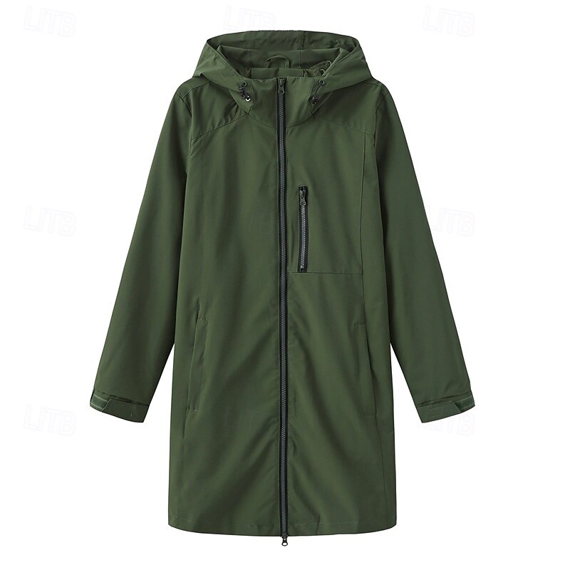 Women's Trench Coat Waterproof Rain Jackets Rain Coats Waterproof Windproof Zipper Pocket Fashion Outdoor Plain Going out Weekend Zipper Regular Hooded Regular Fit Long Sleeve Outerwear Light Blue2