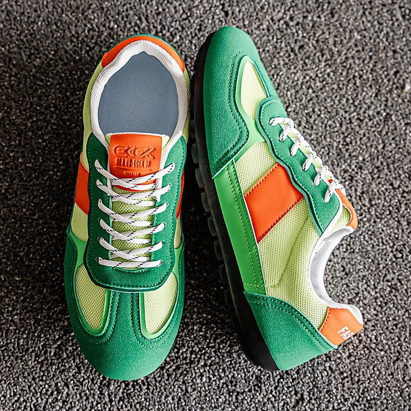 Men's Green Colorblock Retro Sneakers – Comfortable Casual Running Shoes for Sportswear, City Outfits and Weekend Outings4