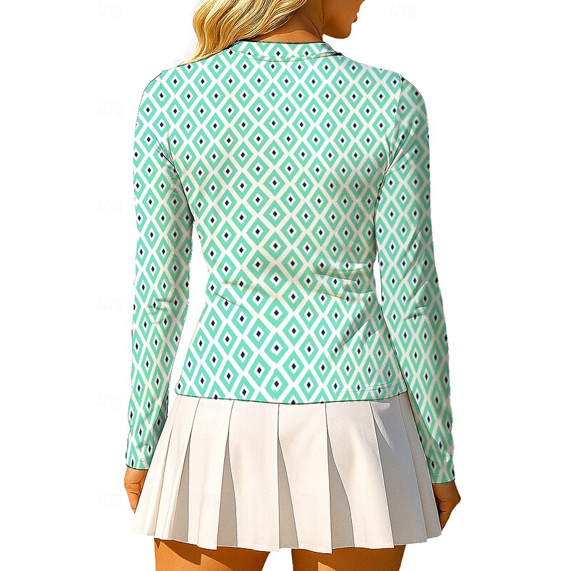 Women's Geometric Tops Sport Shirt Tennis Shirt Tennis Top Long Sleeve Zipper Floral UPF50+ UV Resistant High Elasticity Moisture Wicking Breathable Volleyball Tennis Golf Round High Neck Tee Tshirt2