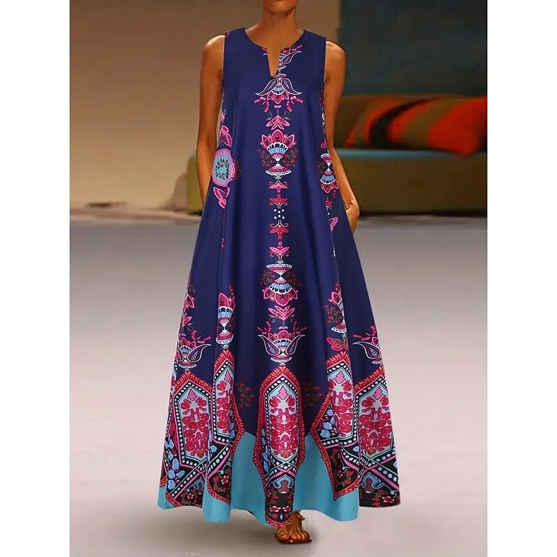 Women's Maxi Dress Sheath Dress A Line Dress Fit And Flare Dress Party Casual Boho Party Daily Evening Party Loose Fit Floral Graphic Color Block Sleeveless V Neck Purple Spring Fall Winter Autumn