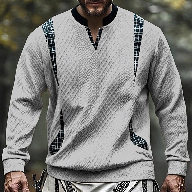 Men's Sweatshirt Black White Navy Blue Khaki Gray V Neck Color Block Jacquard Patchwork Sports & Outdoor Daily Holiday Polyester Streetwear Basic Casual Spring Fall Clothing Apparel Hoodies3