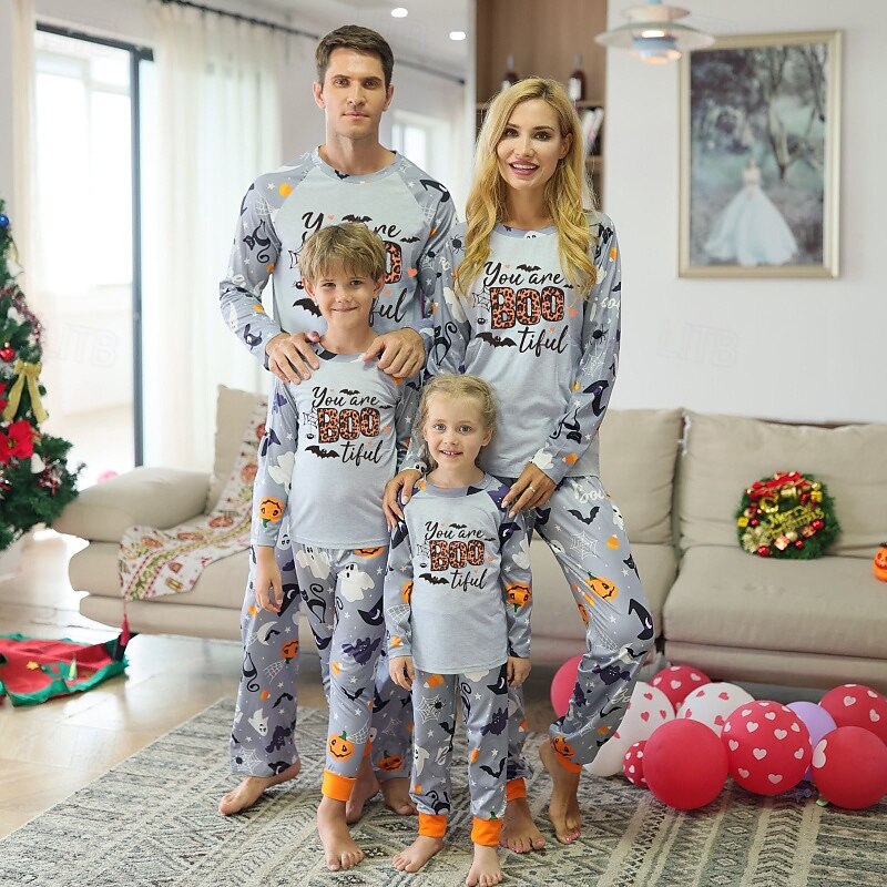 Family Pajamas Floral Home Print Gray Long Sleeve Adorable Matching Outfits4