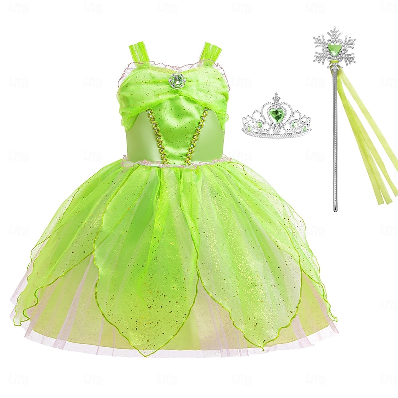 Peter Pan Fairy Tale Princess Elf Tinker Bell Dress Flower Girl Dress Tulle Dresses Storybook Characters Movie Cosplay for Girls' Kid's Halloween Carnival World Book Day Performance Educational Dress3