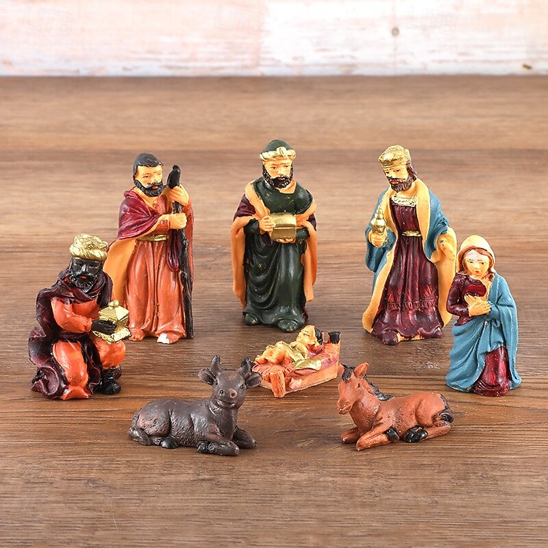 8pcs Christmas Nativity Scene Figurines Set, Resin Holy Family Mary, Joseph, Baby Jesus, Religious Christmas Decor, Nativity Manger Figurines3
