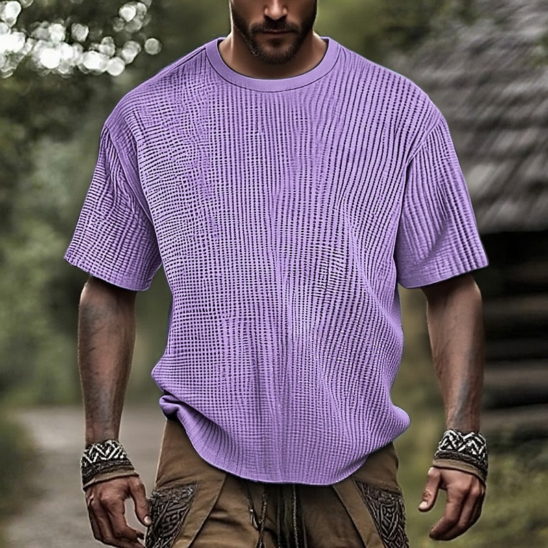 Men's T Shirt Tee Short Sleeve Shirt Tee Top Short Sleeve Crew Neck Summer Plain Fashion Designer Basic Jacquard Vacation Street Going out Blue Navy Blue Purple Top Tee for Men3