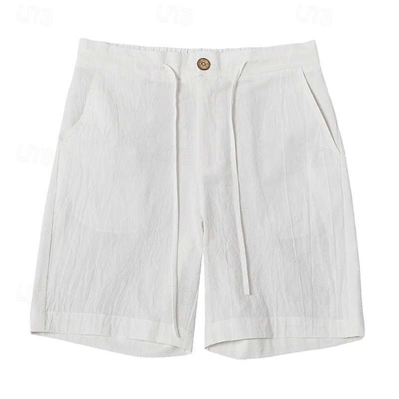 Men's Shorts Linen Shorts Summer Shorts Beach Shorts Elastic Waist Drawstring Plain Comfort Breathable Knee Length Outdoor Daily Beach Vacation Fashion Black White4