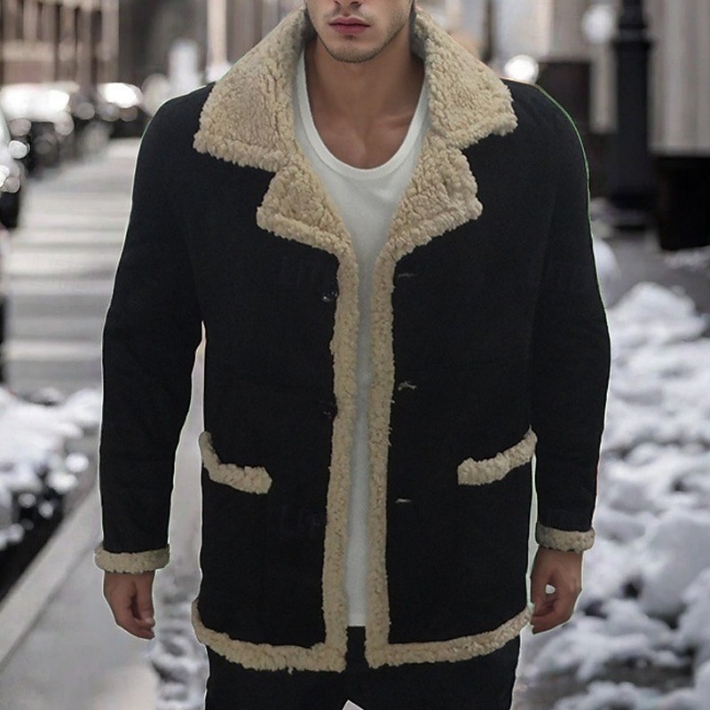 Men's Winter Jacket Sherpa Jacket Vacation Daily Thermal Warm Pocket Fleece Winter Plain Fashion Streetwear Lapel Regular Black Yellow Red Coffee Jacket4