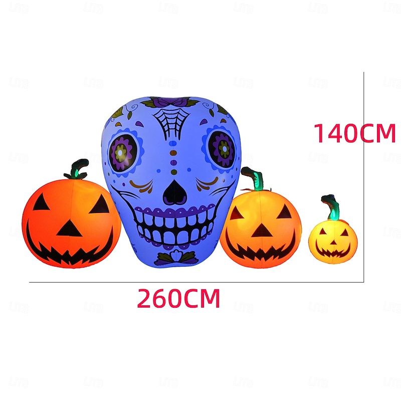 1 Pc 1.4M * 2.6M Halloween Waterproof LED RGB Luminous PVC Inflatable Skull Pumpkin Air Model Indoor and Outdoor Courtyard Garden Lawn Party Halloween Festival Atmosphere Decorative Light AAA Battery4