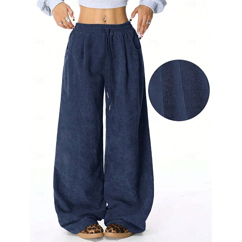 Women's EU / US Size Wide Leg Pants Trousers Comfort Casual / Sporty Full Length Mid Rise Solid Colored Drawstring Pocket Wide Leg Soft Comfortable Micro-elastic Athleisure Casual Daily Black 1# Army4
