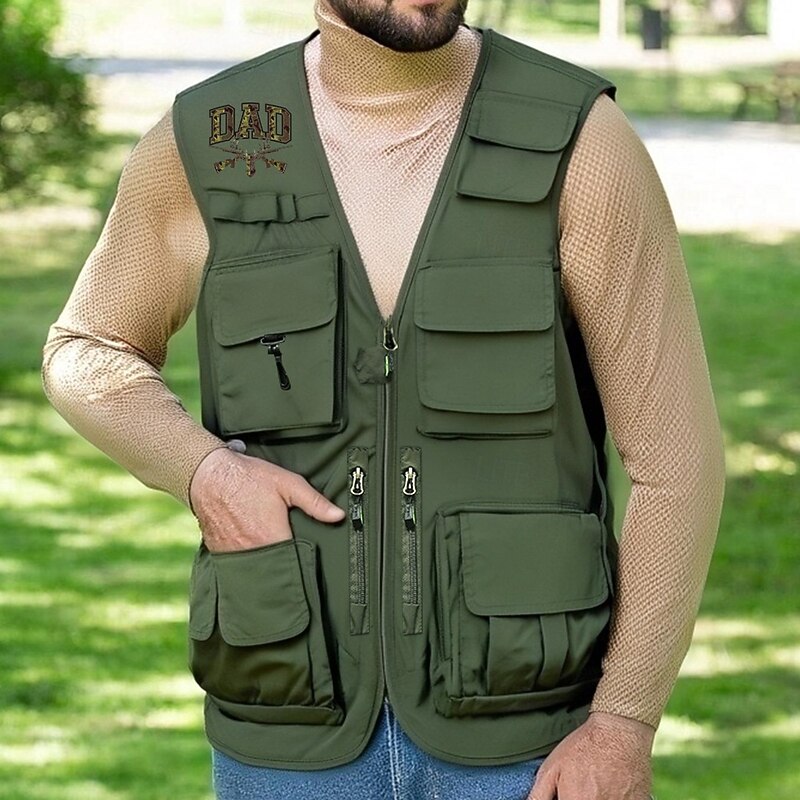 Men's Camo / Camouflage Vest Waistcoat Gilet Tactical Practical Removable Casual Sports Outdoor Fishing Photography Side Pockets Quick Dry Mesh Fall Winter Collarless Sleeveless Army Green
