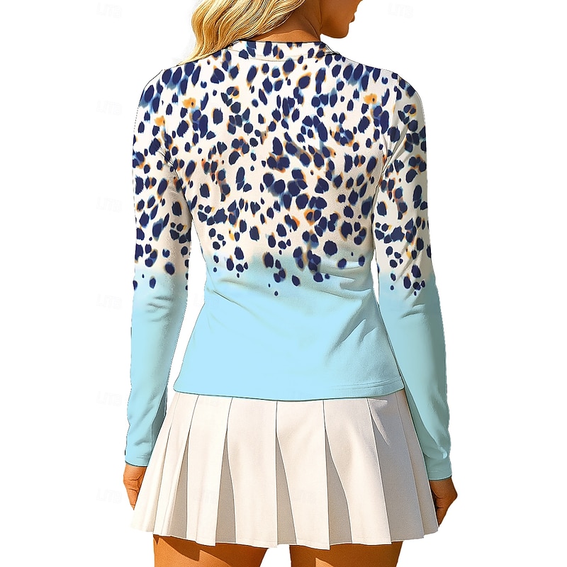 Women's Leopard Gradient Sport Shirt Tennis Shirt Tennis Top Long Sleeve Zipper Floral UPF50+ UV Resistant High Elasticity Moisture Wicking Breathable Volleyball Tennis Golf Crew Neck Round Tee2