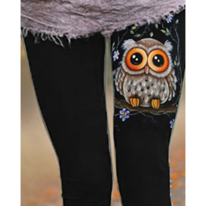 Women's Pants Trousers Leggings Cozy Leggings Streetwear Casual Full Length High WaistPantsHalloween Animal Owl Elastic Waist Print Breathability Comfortable Stretchy Vacation Street Daily Wear Black2