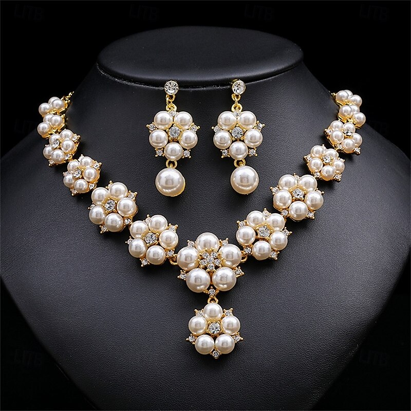 Jewelry Set Two-piece Suit Green Pearl Chrome 1 Necklace Earrings Women's Elegant Vintage Fashion Vintage Style Classic Jewelry Set For Wedding Party Wedding Guest