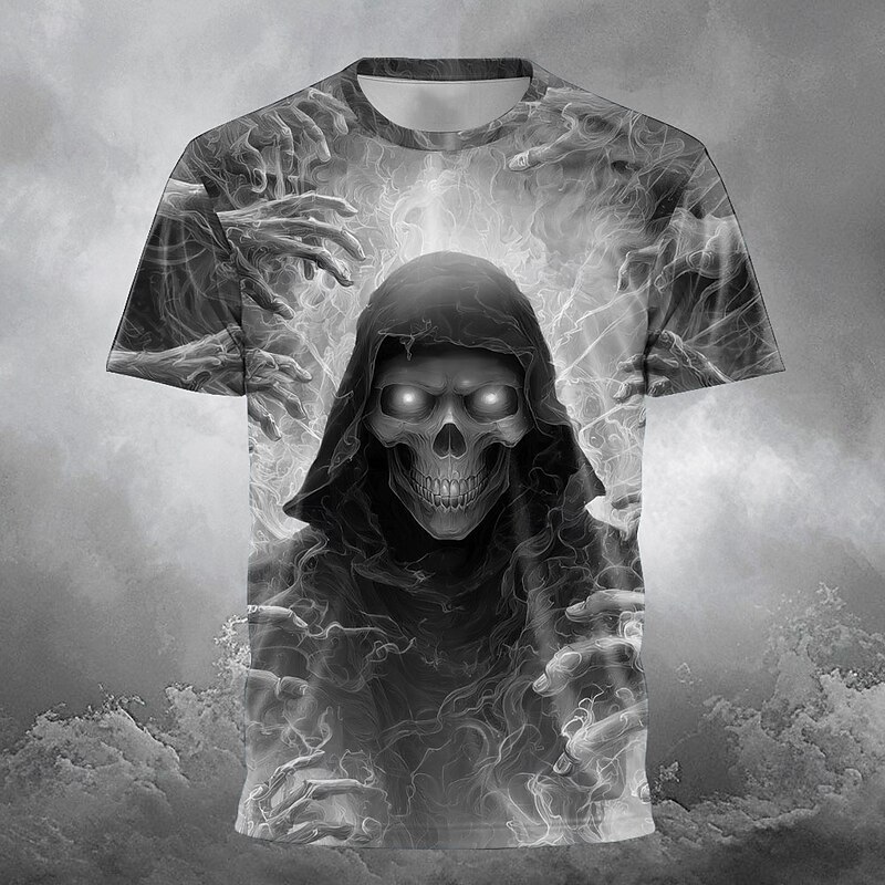 Halloween Men's Grim Reaper 3D Reaper T Shirt Short Sleeve T shirt 3D Print Crew Neck Shirt Exaggerated Designer Horror Party Street Holiday Red Blue Green Summer Spring All Seasons Clothing Apparel2