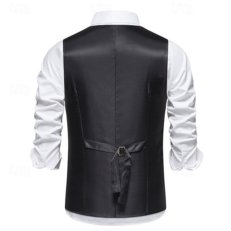 Men's Vest Waistcoat Gilet Vacation Party Business Fashion Casual Spring Fall Pocket Buttons Polyester Comfortable Plain Double Breasted V Neck Regular Fit Dark Gray Beige Coffee Gray Vest3