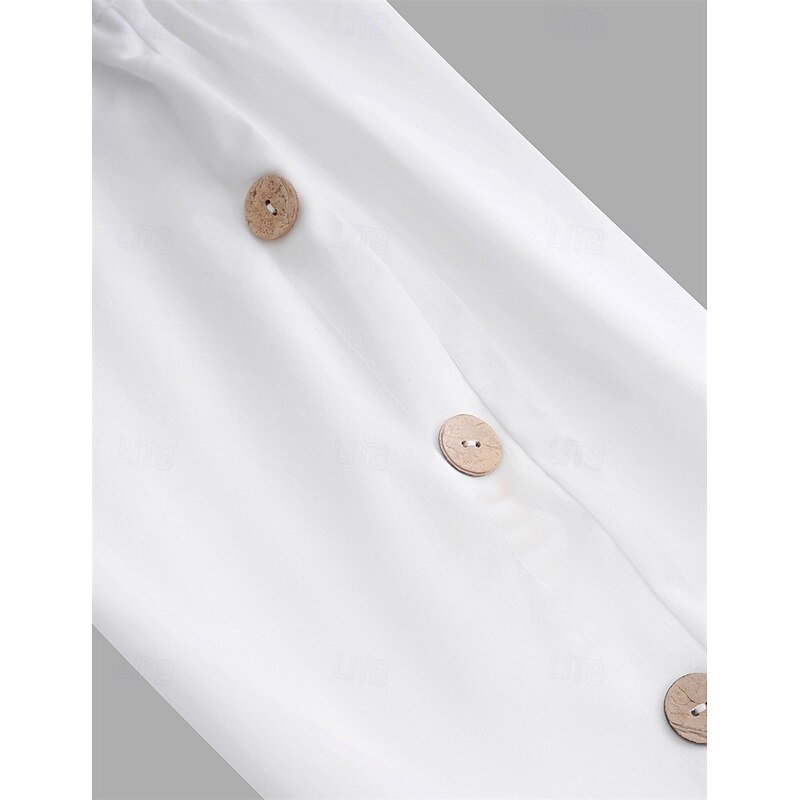 Men's Linen Pants Trousers Summer Pants Baggy Pants Drawstring Elastic Waist Side Button Plain Breathable Knee Length Outdoor Vacation Casual Vacation Ethnic Style Black White Inelastic3