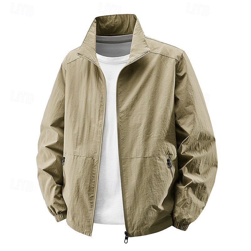 Men's Lightweight Jacket Casual Jacket Outdoor Vacation Warm Zipper Pocket Fall Winter Plain Fashion Streetwear Standing Collar Regular Black Khaki Army Green Dark Blue Gray Jacket2
