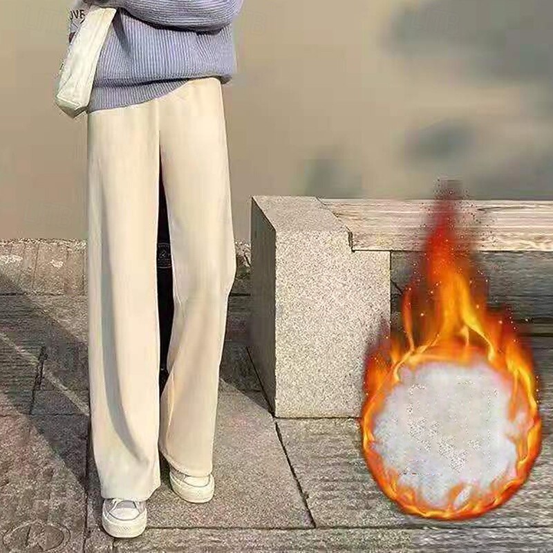 Women's Sports Fleece Pants Staright Leg Pants Thick Thermal Warm High Waist Gym Athletic Pilates Bottoms Solid Color Black Beige Winter Sports Activewear Loose Fit4