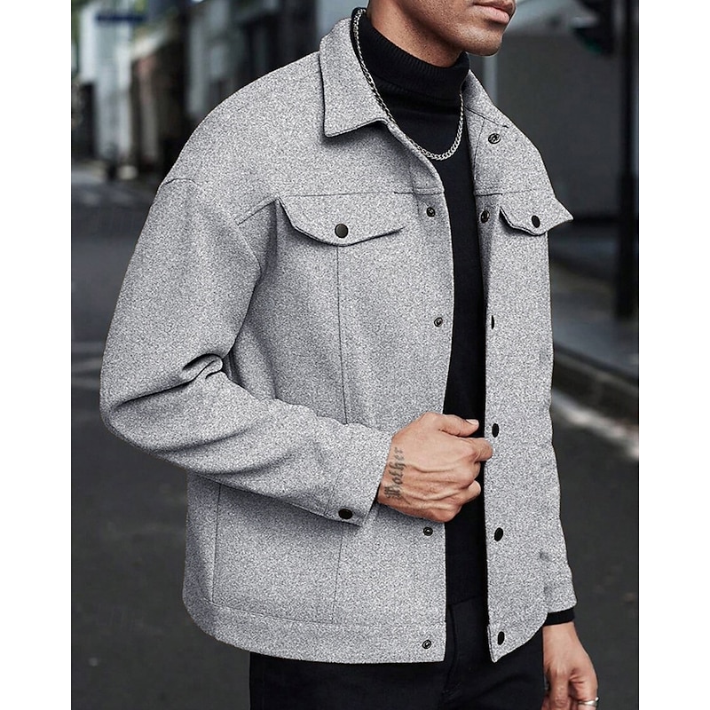 Men's Lightweight Jacket Cargo Jacket Casual Jacket Vacation Daily Warm Pocket Fall Winter Plain Fashion Classic Lapel Regular Black Yellow Light Grey Apricot Jacket