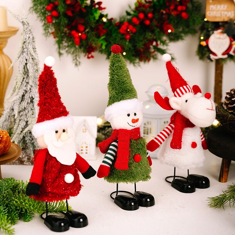 Christmas Spring-Feet Figurines, Bouncing Santa and Snowman Plush Decorations for Tabletop, Holiday Home and Party Decor3