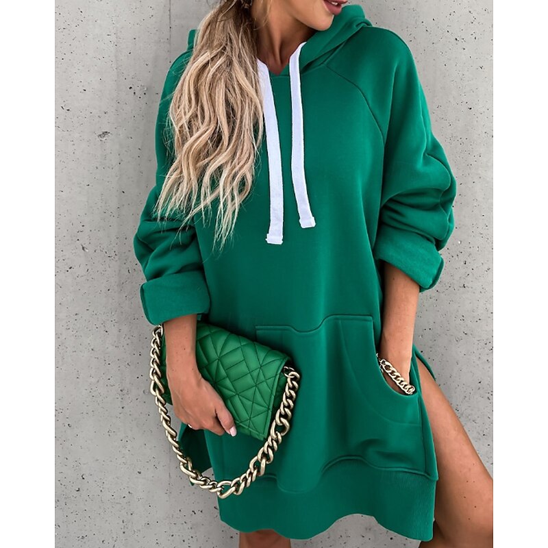 Women's Pullover Hoodie Sweatshirt Plain Streetwear Casual Long Sleeve Hooded Regular Tops Street Holiday Going out Pocket Black Orange Green Khaki Fall Winter