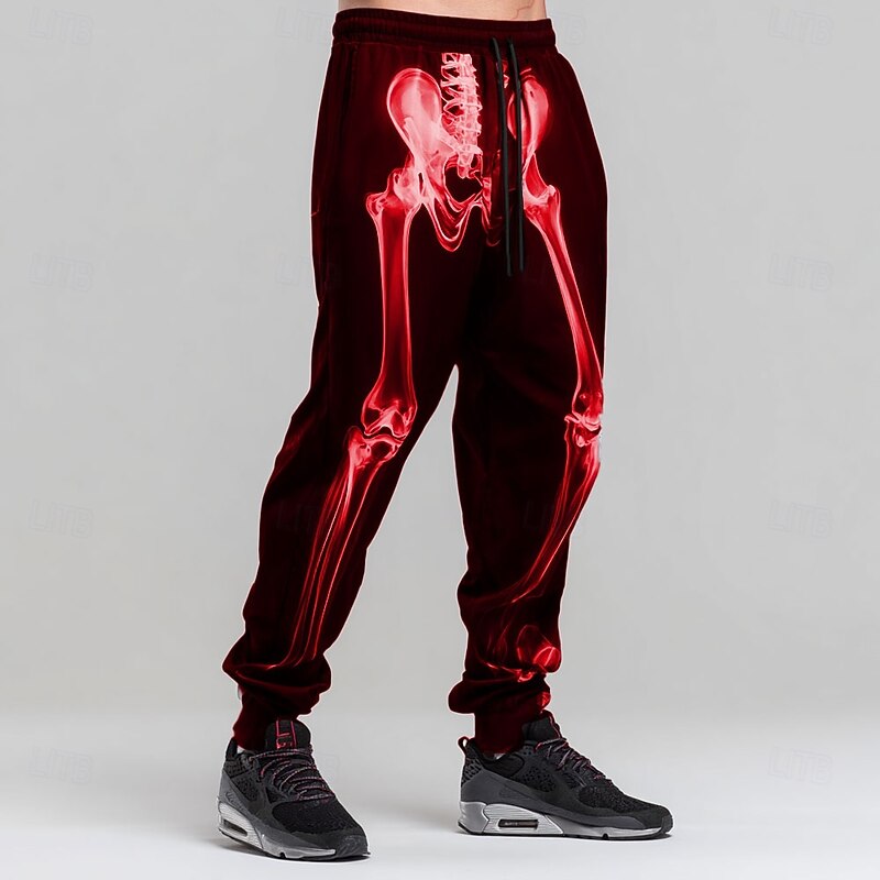 Halloween Men's Skeleton Halloween Costumes Sweatpants Joggers Trousers Mid Waist Drawstring Elastic Waist Dark Gothic Style Holiday Streetwear Athletic Sweatpants with Pockets Spring Fall 3D Print3